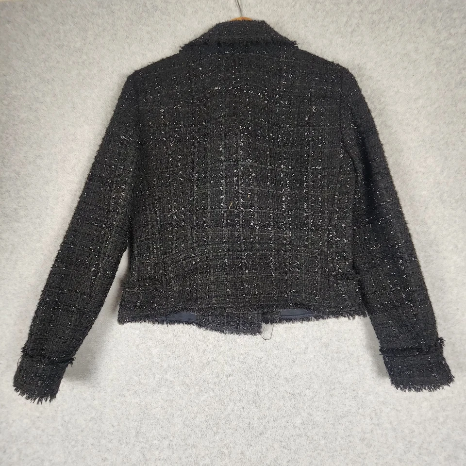 Ann Taylor 女式 8 黑色粗花呢摩托车夹克拉链口袋闪亮装饰 Goth Whichy — 第 2/4 张图片