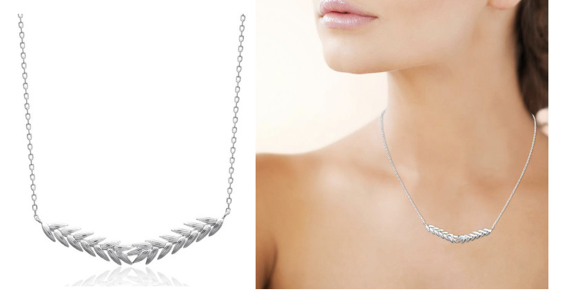 Collier feuilles de laurier argent massif 925 rhodié anti-noircissement