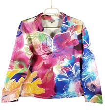 T by Talbots Floral Quarter Zip Pullover Sweatshirt LP L Large Petite Long Sleev