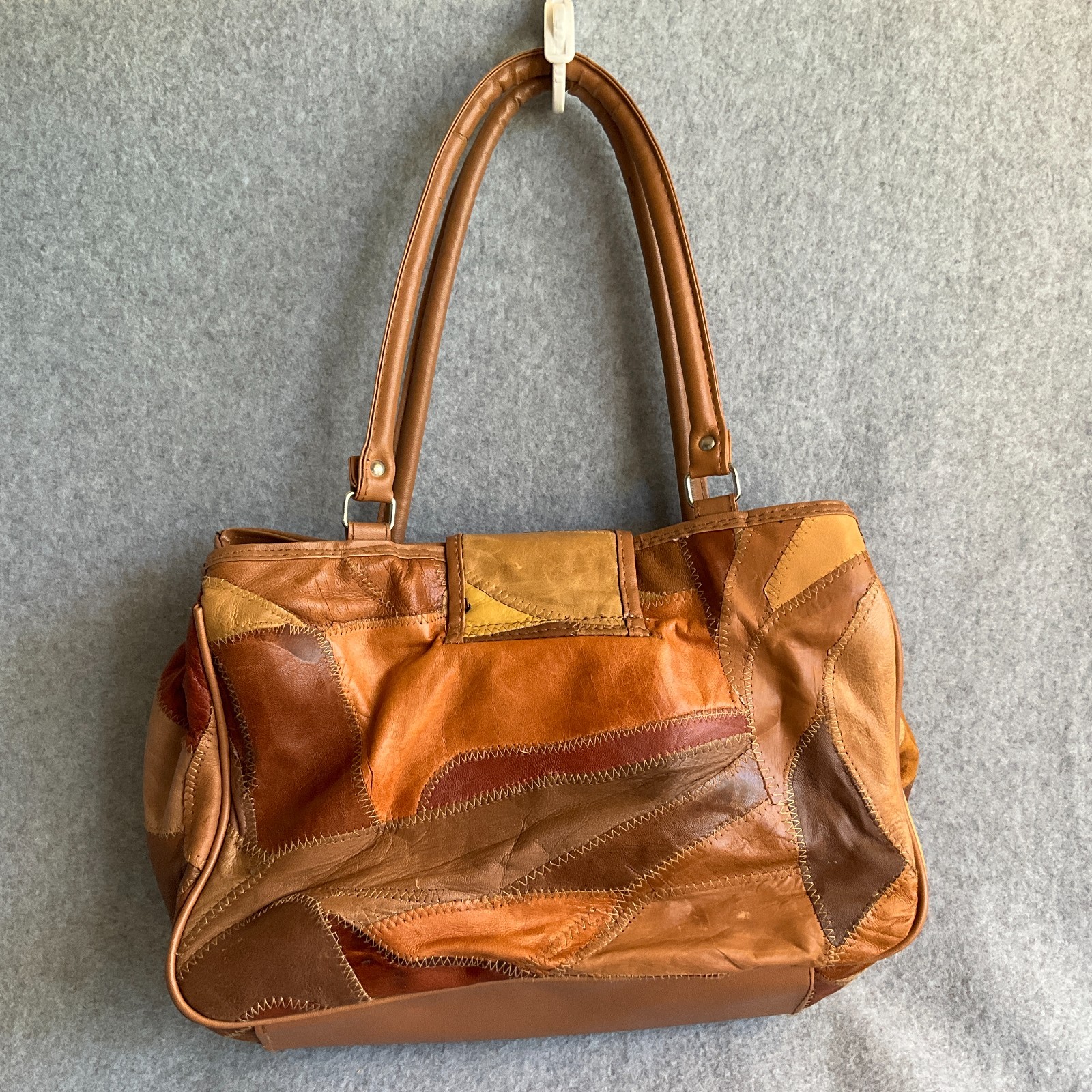 Brown Top Handle Soft Leather Patchwork Handbag M… - image 12