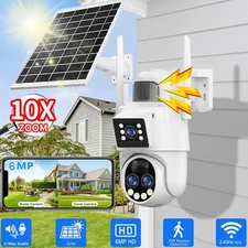 2K Solar Security Cameras Wireless Outdoor Dual Lens PTZ Surveillance Cam LOT