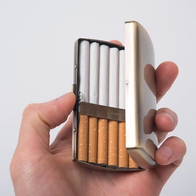 Vintage Slim Metal Cigarette Case & Dispenser - Small 80's 12 pcs, Bronze