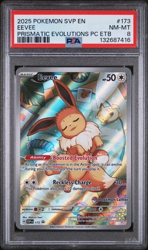 2025 POKEMON PRISMATIC EVOLUTIONS POKEMON CENTER ETB PROMO SVP #173 EEVEE PSA 8