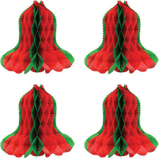 Honeycomb Tissue Paper Bells 4 Piece Christmas Decorations Winter Party Supplies
