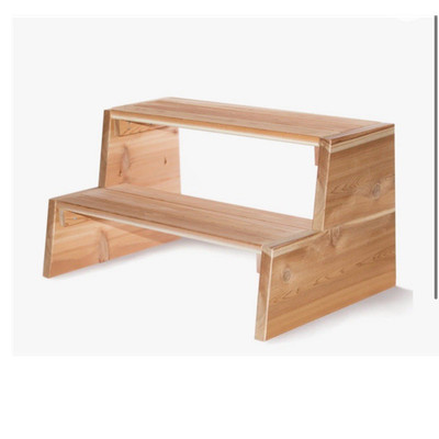 Wood Corner Two-Step Hot Tub Steps for Spa, Brown, Capacity 4-5