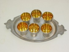 x6 metal cupronickel drinking liqor shots on tray USSR