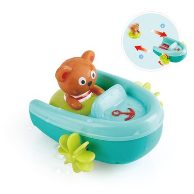 Hape Tubing Pull-Back Boat Bath Toy  Teddy Bear Floating Paddle Boat Bath Toy  B
