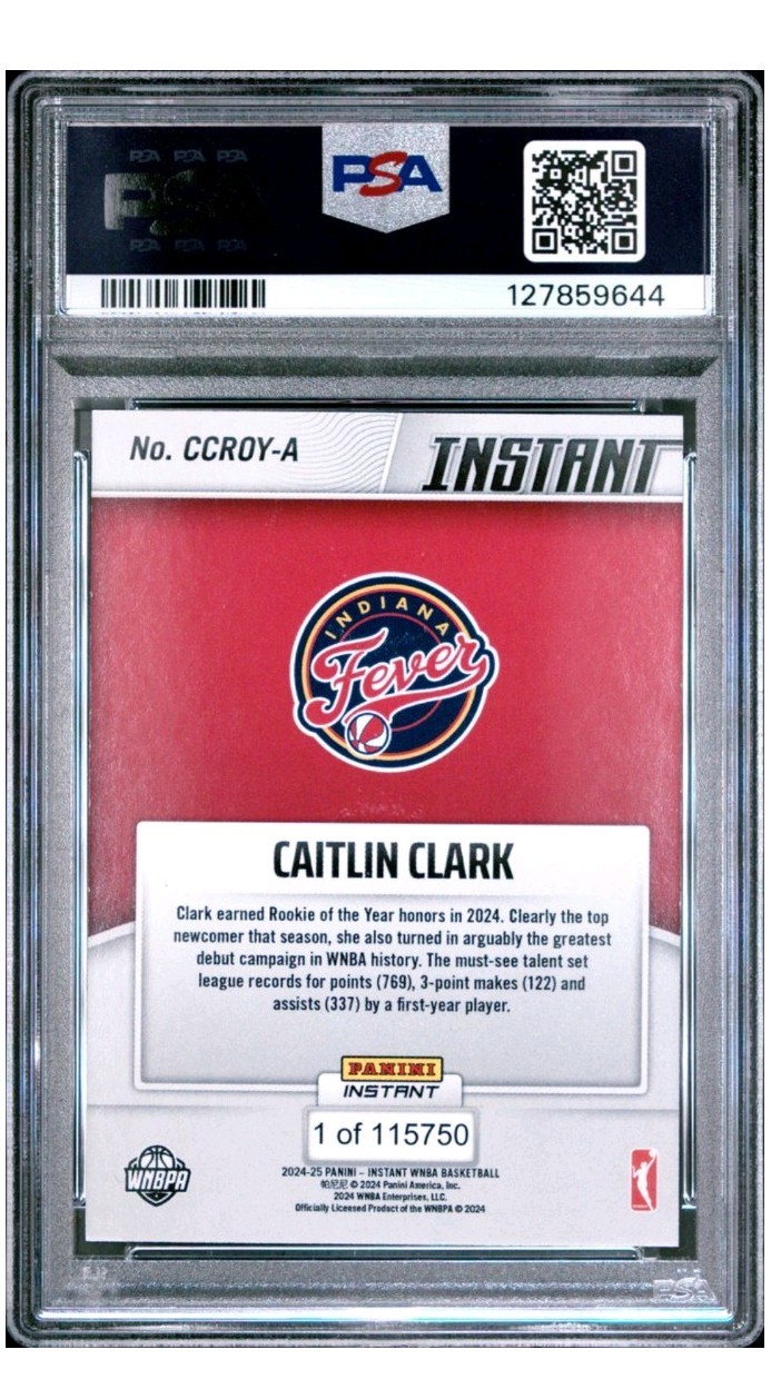 2024 Panini Instant WNBA #CCROY-A Caitlin Clark Rookie Of The Year PSA 8 NM-MT view 2