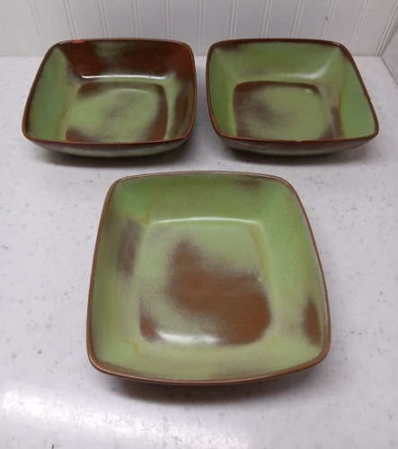 Set of 3 Frankoma 10.5" serving bowls Prairie Green 2 Chipped 1 good.