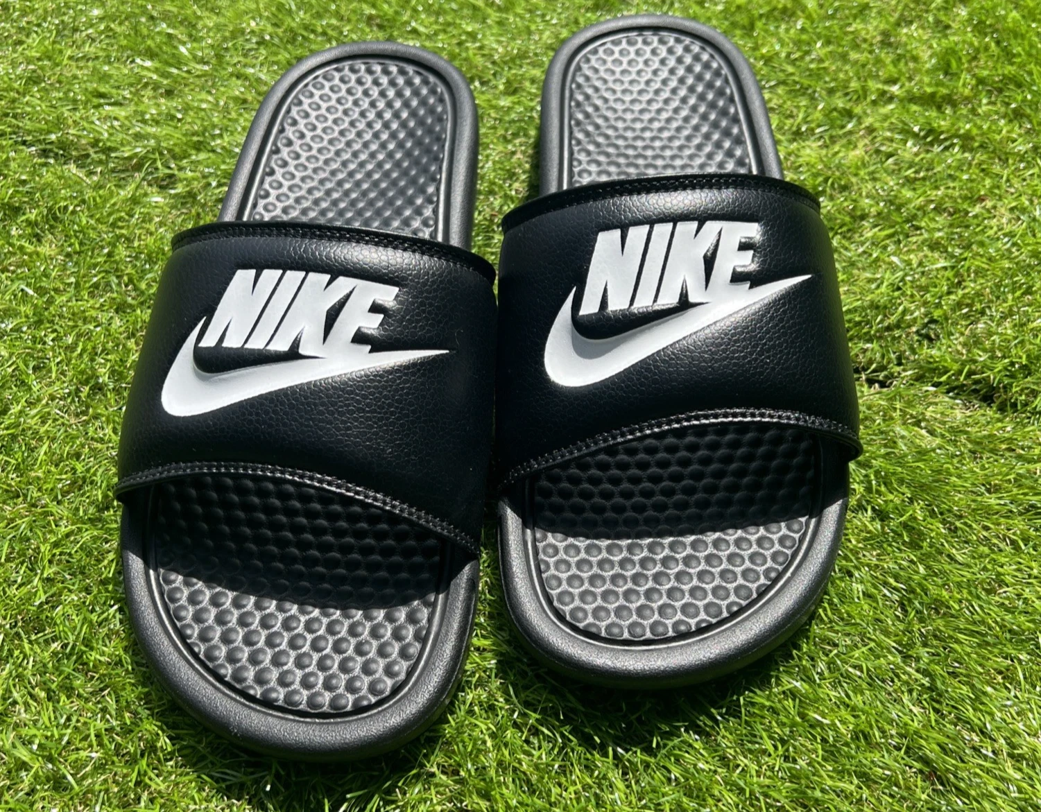 Sandali Nike donna 9 Benassi JDI casual slip on slide nero ecopelle ballerine