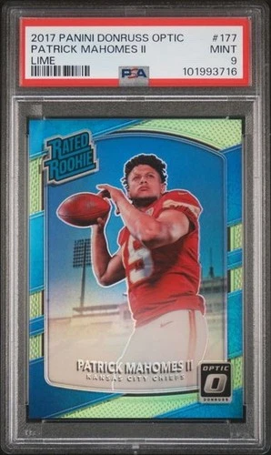 2017 Panini Donruss Optic Lime Patrick Mahomes II Rookie Card PSA MINT 9