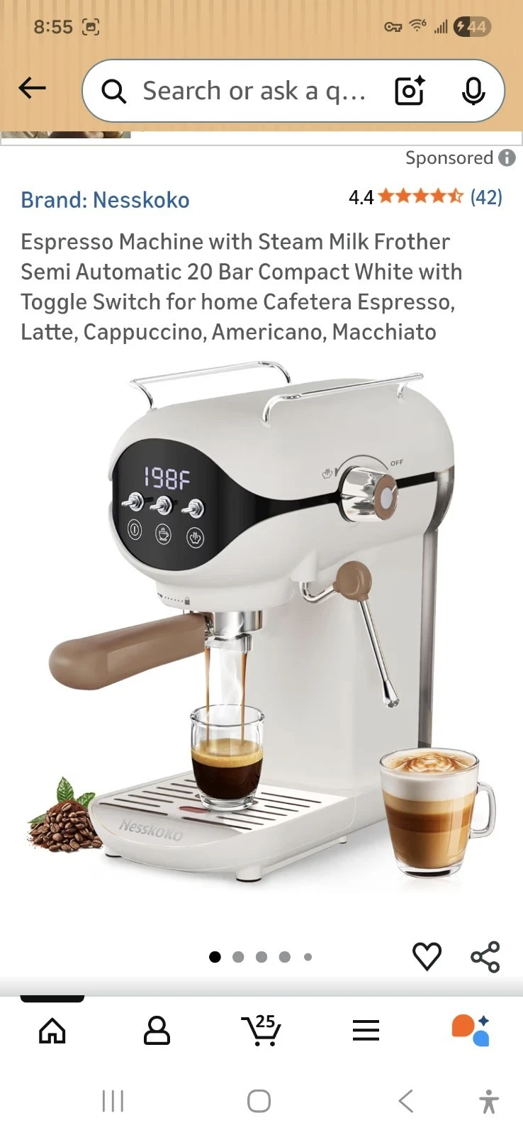 Nesskoko Espresso Machine with Steam Milk Frother Semi Automatic 20 Bar Compa...