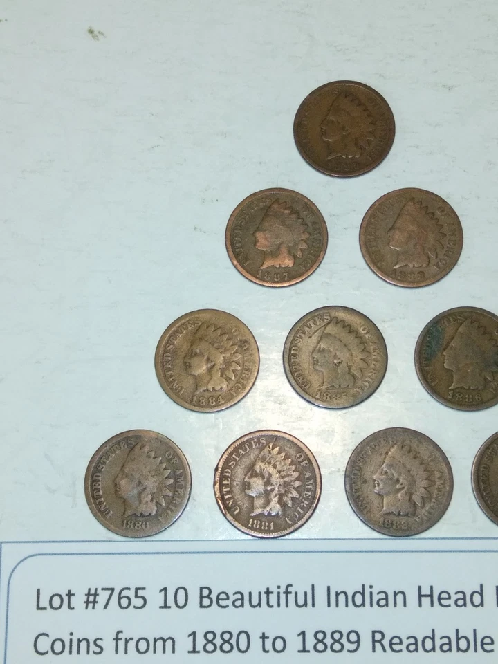 Lot #765 10 Beautiful Indian Head Penny Coins 1800 to 1889 G-VG See Pictures - Image 2 of 4