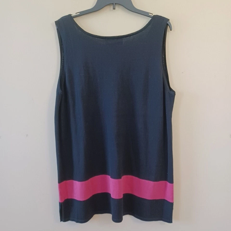 Joan Vass 1X Top Tejido Cuello en V Sin Mangas Negro Rosa Oficina Informal Viaje Clásico Foto 4 de 4