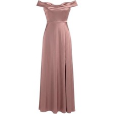 Birdy Grey NEW Women XL Mia Shiny Satin Off Shoulder Maxi Dress Desert Rose Pink