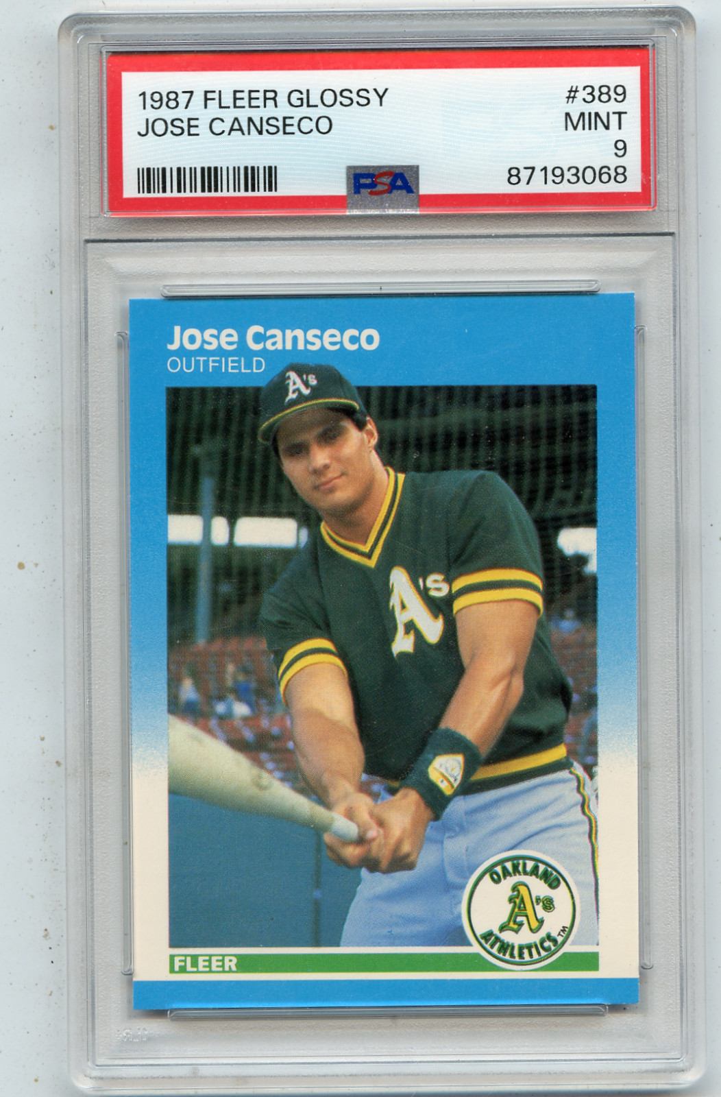 1987 FLEER GLOSSY #389 JOSE CANSECO "RC", OAKLAND A'S - PSA 9 MINT (93068)