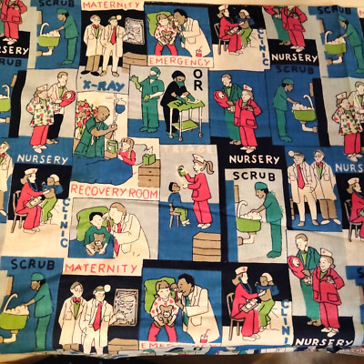 Vintage Multi-ethnic Fabric Medical Hospital Doctor Nurse Scrubs 5 yards RARE