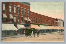 Carro de caballos Main Street CHATEAUGAY NY Bread Bakery Delivery ~ antiguo PC 1922