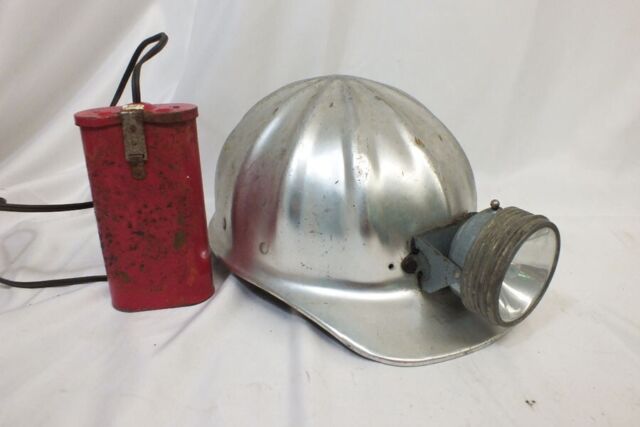 Vintage Fibre Metal Superlite Aluminum Hard Hat with Battery Powered Miners Lamp Vintage Fibre Metal Superlite Aluminum Hard Hat with Battery Powered Miners Lamp