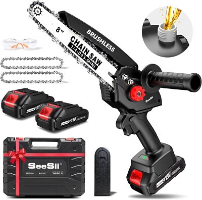 Seesii Mini Chainsaw Cordless 8 inch Electric Chain Saw 2 Battery Rechargeable