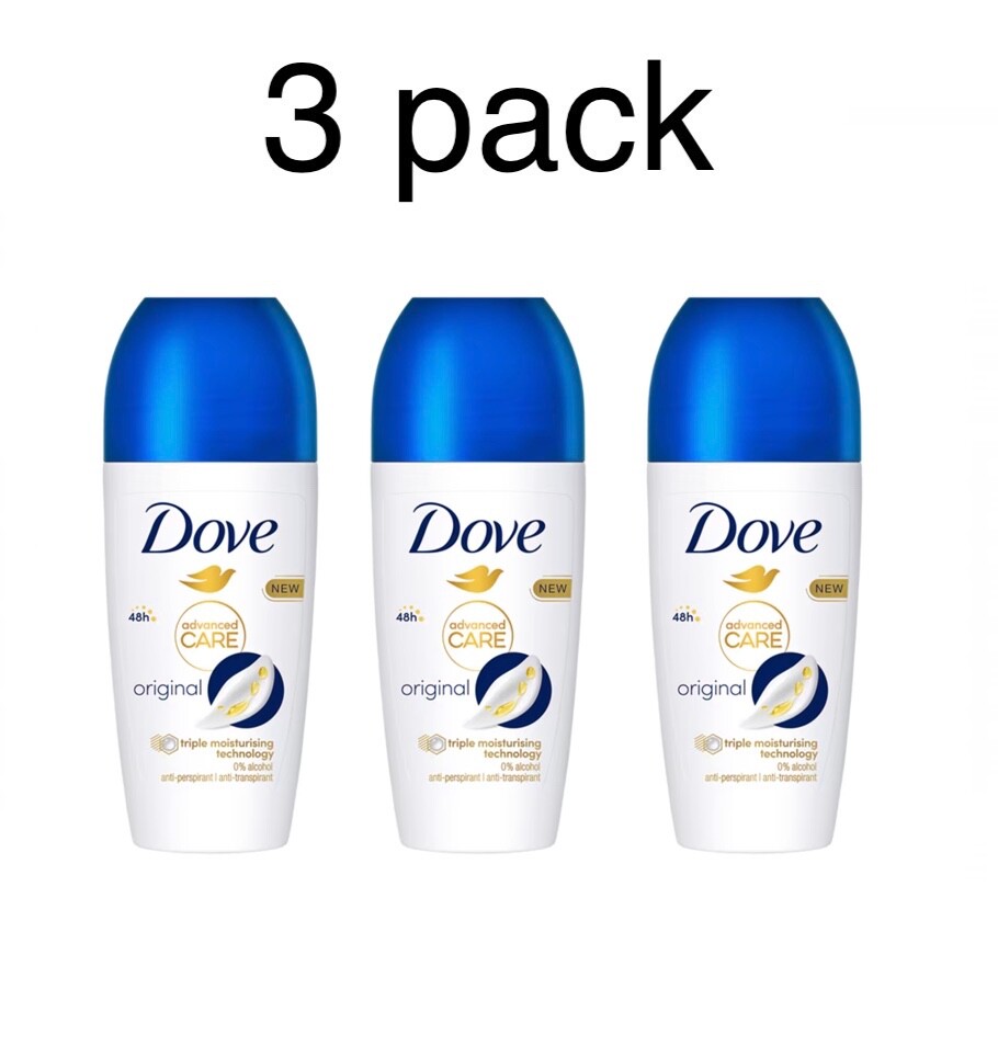 3 x DOVE ORIGINAL roll on antiperspirant for women, 50 ml / 1.7 fl
