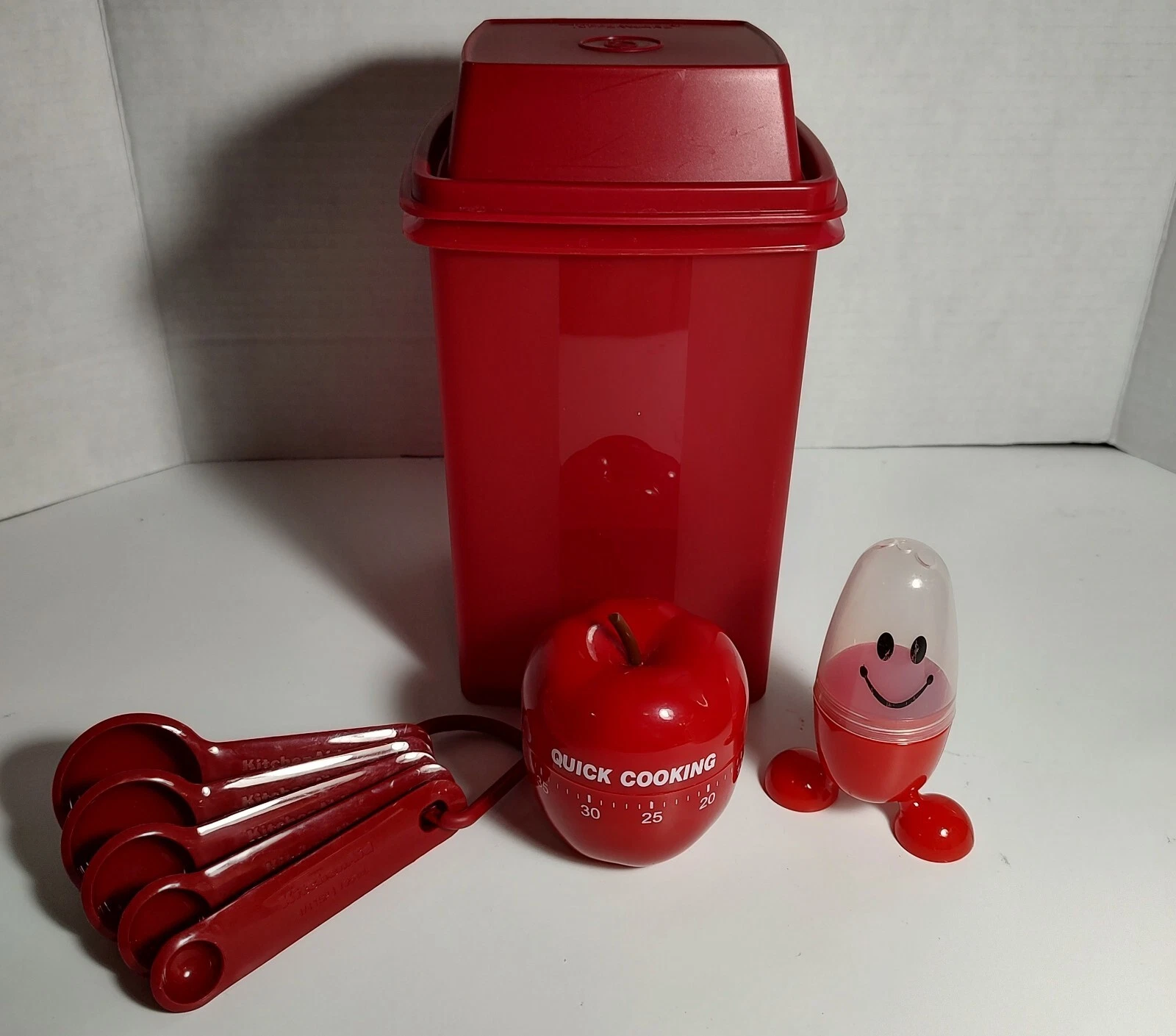 Red Tupperware Pickle Holder, Red Toothpick Holder,Timer And Kitchen Aid...
