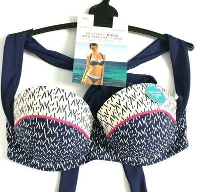 M&S Ladies Bikini Top Blue Multiway 2 Ways To Wear BNWT Marks