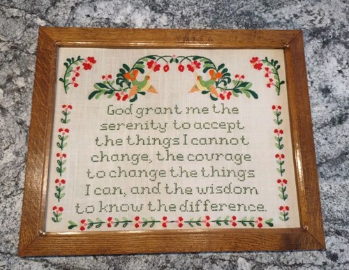 Serenity Prayer Cross Stitch / Framed (Finished Piece) 18x14 Flowers Birds