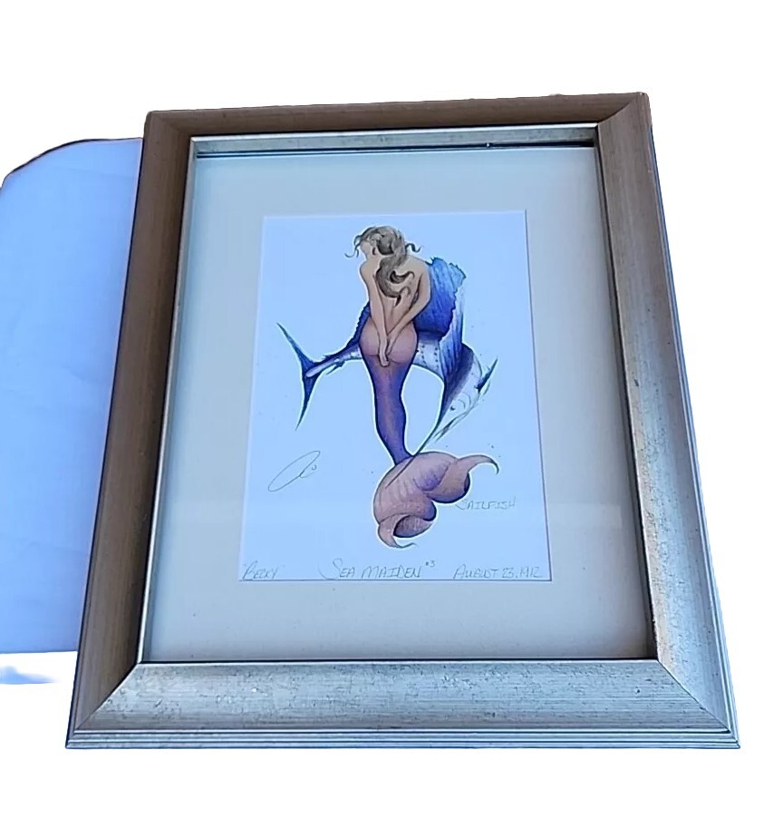 Robert Kline Sea Maiden Mermaid Becky W/Marlin Signed Stamped