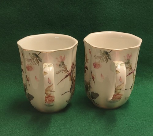2 Grace Teaware Coffee Cups Mugs 10 oz " Birds & Pink Roses" Gold Trim - Picture 9 of 11