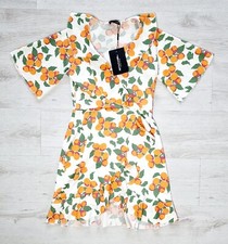 PRETTY LITTLE THING Wrap Frill Tea Dress UK 8 BNWT Oranges
