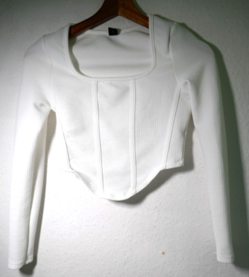  SHEIN WEIßES CROOP-SHIRT  KURZES SHIRT GRÖßE PETIT S LANGARM   SELTEN GETRAGEN