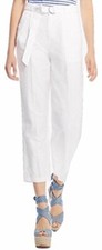 Polo Ralph Lauren Women Wide-Leg Twill Pants 12 White Cotton Linen NWT b22 