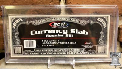 5 BCW Currency Slab Regular Bill Banknote Holder Current US Size + Display Stand