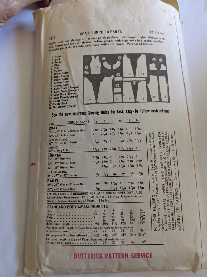 80s Vintage Butterick Pattern 4317 Girls Coat & Jumper Dress Size 8 - Image 2 of 2