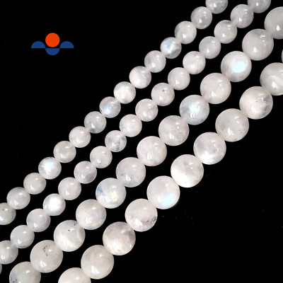 High Grade White Rainbow Moonstone Smooth Round Beads 6mm 7.5mm 8mm 15.5'' Strand