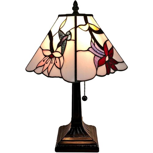 15-inch Tiffany Style Stained Glass Pink Hummingbird Mission Accent Table Lamp - Picture 2 of 5