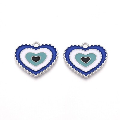 10 auffällige blau & weiße Liebe herzförmige silberfarbene Anhänger