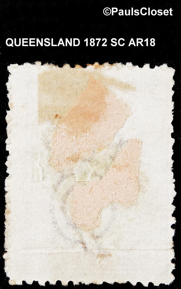 QUEENSLAND 1872 SC AR18 维多利亚女王 LILAC 1P 二手 无口香糖 WM 69 精美 — 第 2/2 张图片