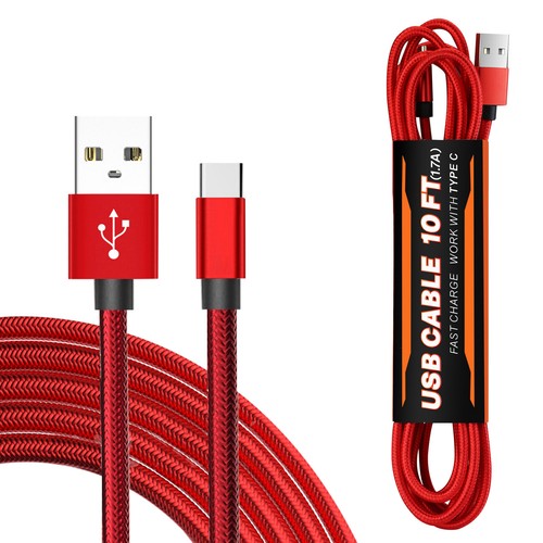 Reiko 1.7A 10FT USB Cable For TYPE-C In Red