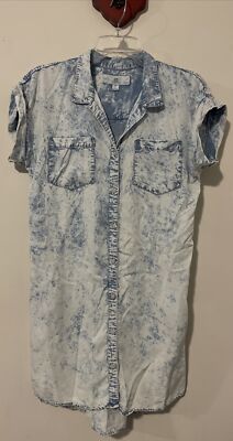 Thread Supply Womens Small Blue Stonewash Button-Up Denim Shirt Dress! A5227