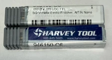 Lot Of 2 NEW! Harvey Tool Carbide Ø.050" 7 Flute COATED End Mill (946150-C6)
