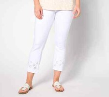 Belle by Kim Gravel Tripleluxe Eyelet Frayed Cropped Jean White Reg 6 A636335