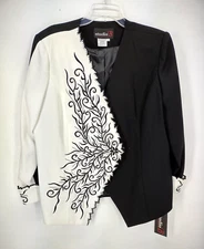 NWT Studio B Blazer Jacket Women's Size 18 Black White Embroidered Jeweled Lined