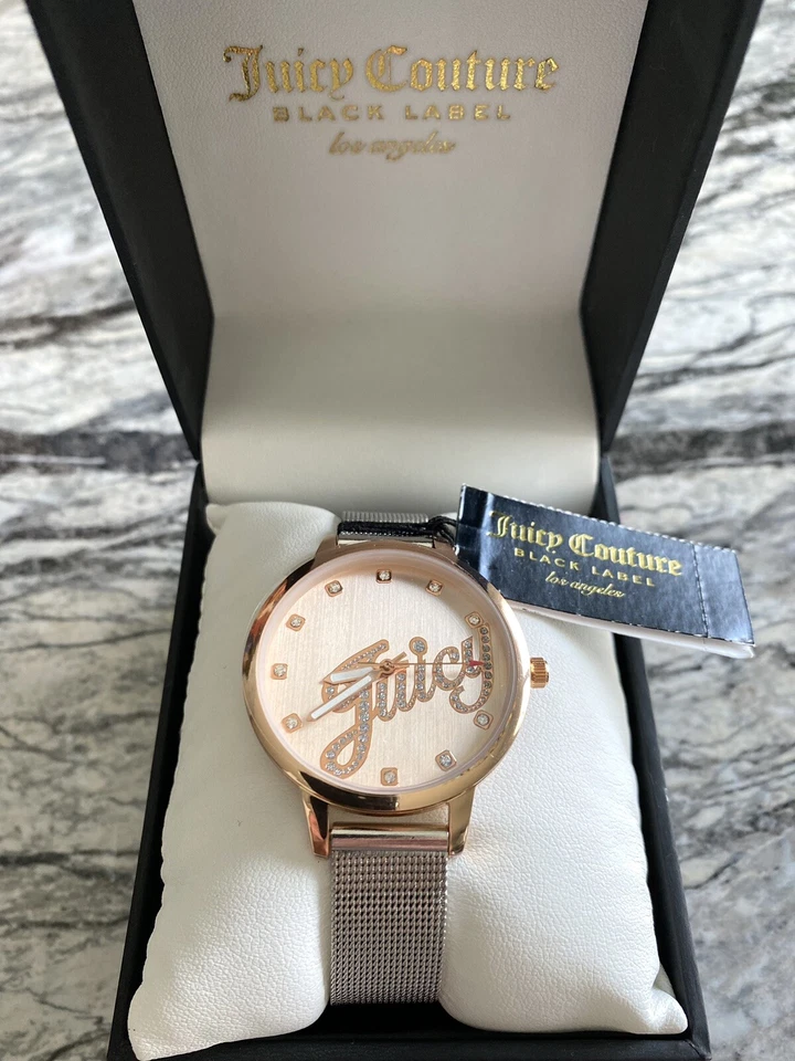 Reloj Juicy Couture etiqueta negra para mujer oro rosa y plata esfera cristales jugosos Foto 3 de 4