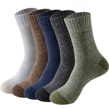 5Pairs Men Wool Socks Insulated Cold Weather Winter Thermal Heavy Duty Boot 7-11