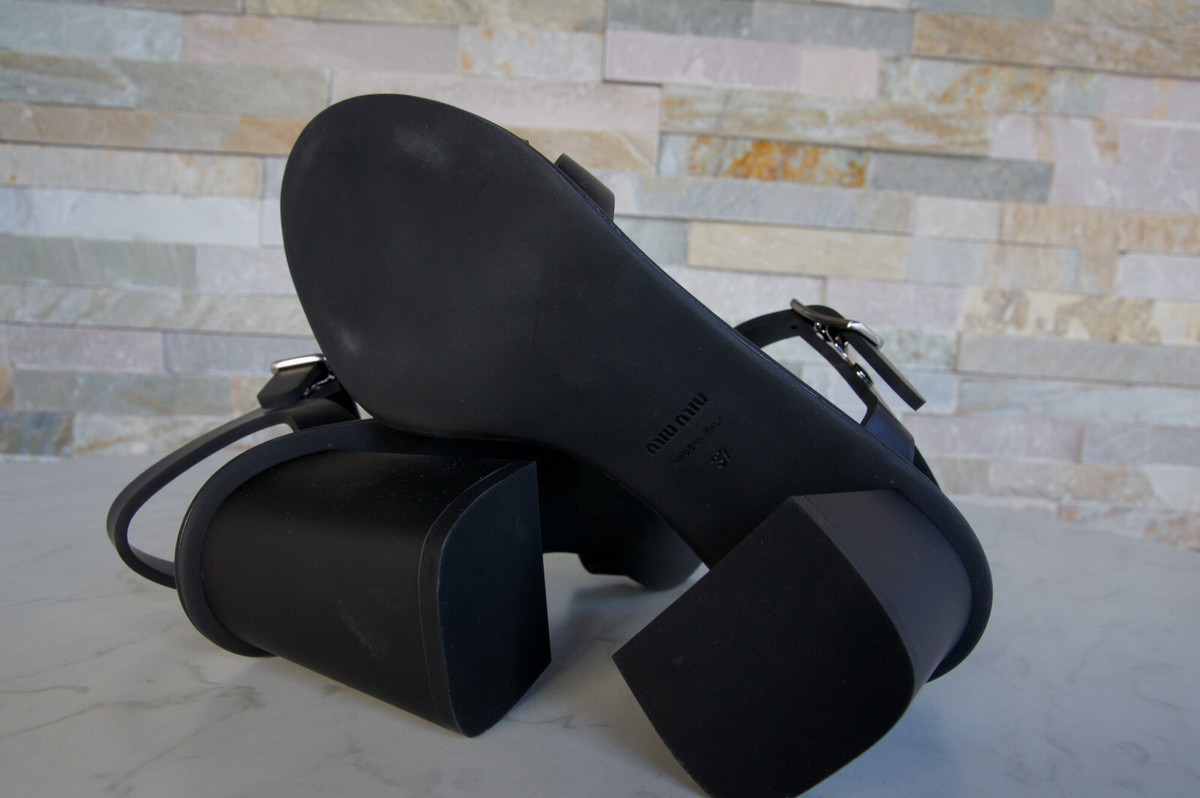 miu miu★SALE★5X756D Miu Miu Size 37 Sandals Shoes 5X756D Black New Former RRP