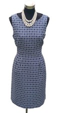 Tahari Levine Studio Dress Sz 10 Navy Blue White Sheath M