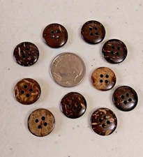 Pkg of 20 SMALL BROWN 4-hole Coconut Shell Buttons 1/2" (12mm) Craft (1157)