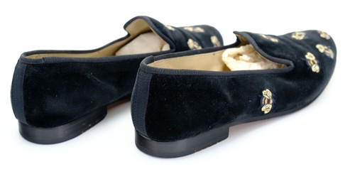 Stubbs & Wootton Women's Size 6 Bumblebee Black Velvet Heeled Slippers VG+ - Picture 6 of 8
